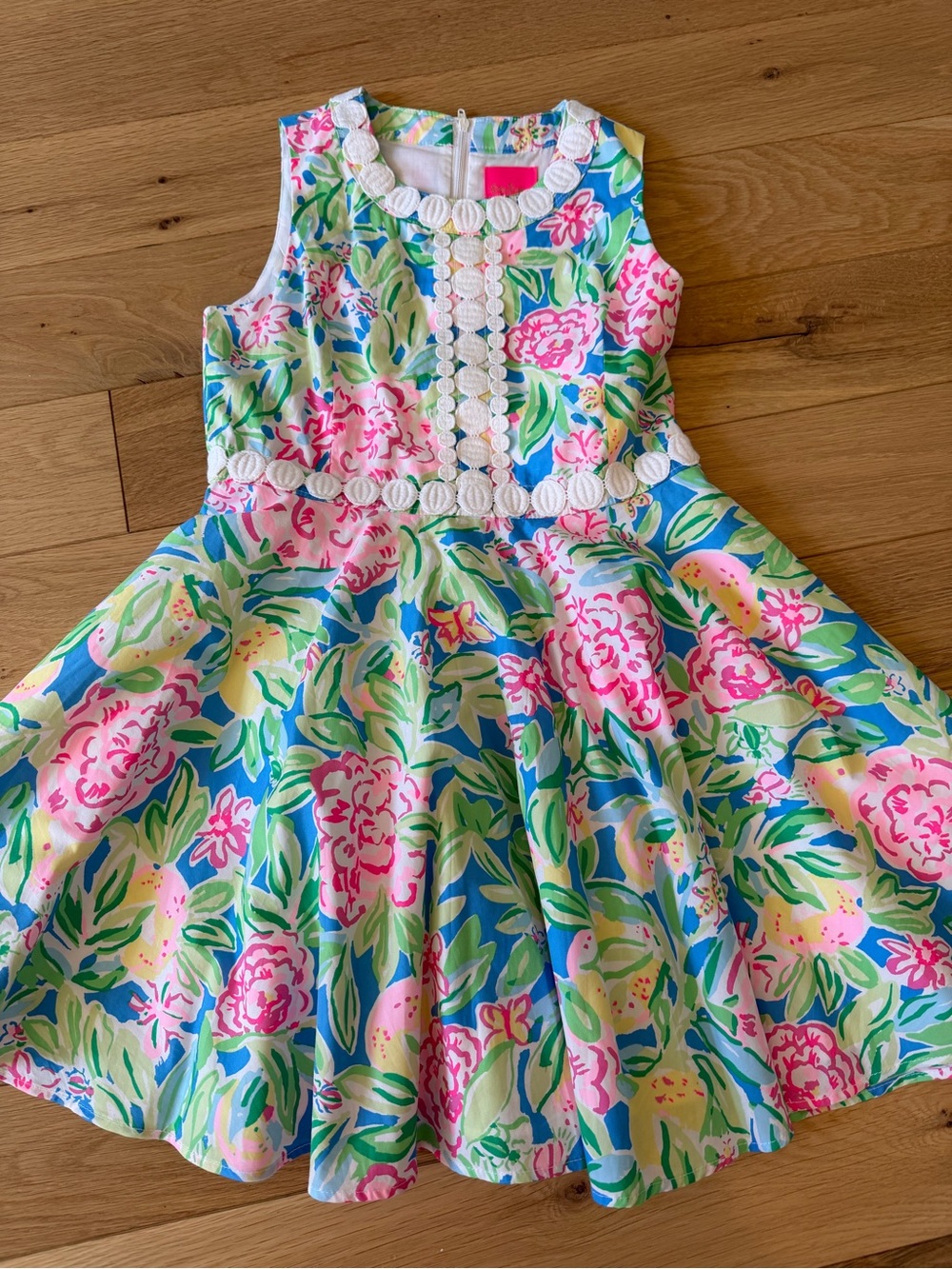 Girls Floral Fit-and-Flare Dress with White Lace Trim Lilly Pulitzer